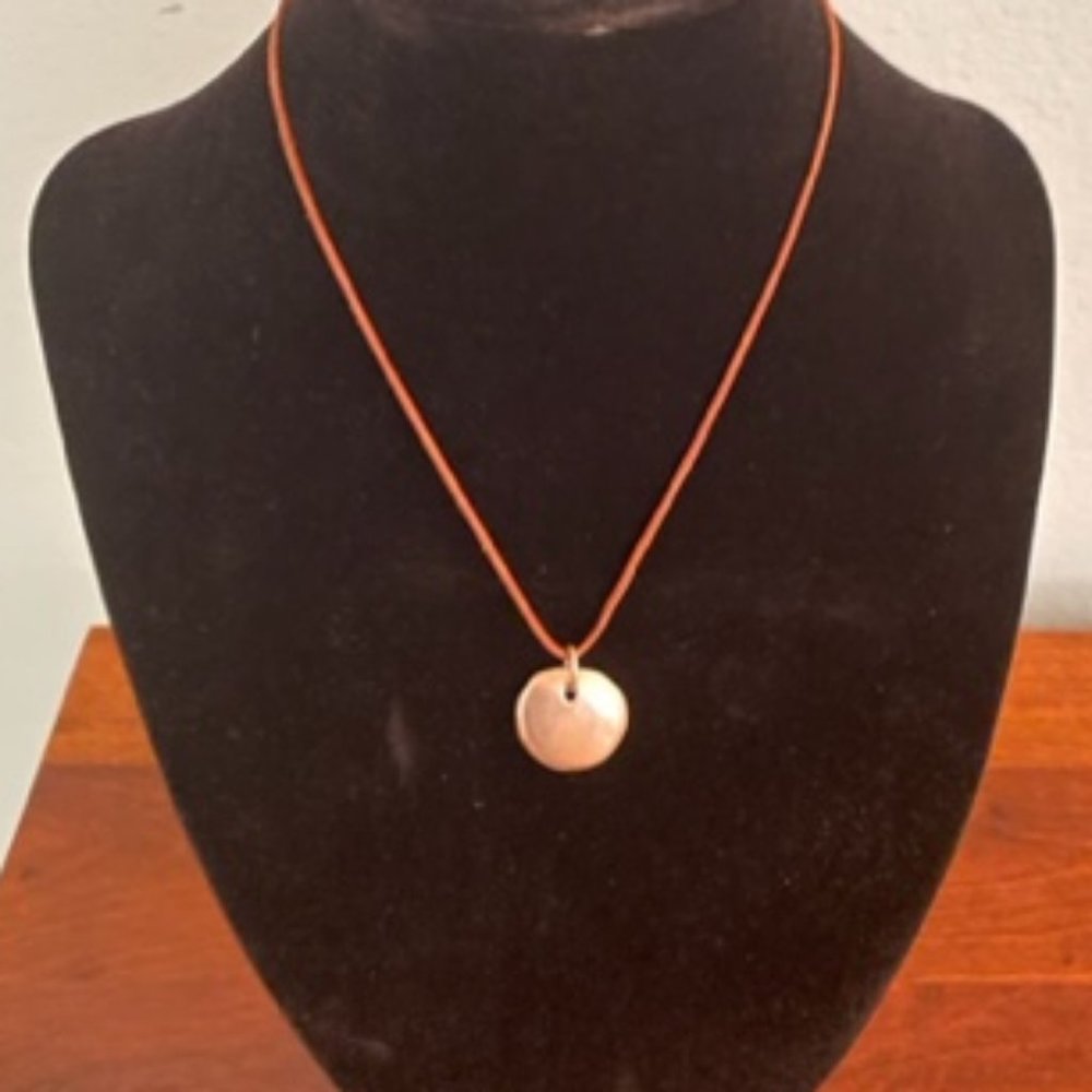 Philippa Roberts  Round Chunky Silver Pendant on leather chain